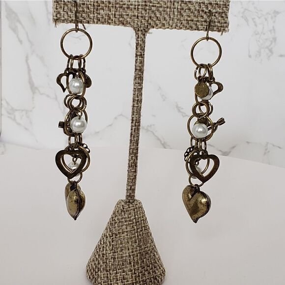 Dangling Heart Charms French Hook Earrings Valentine's Day - Picture 1 of 6